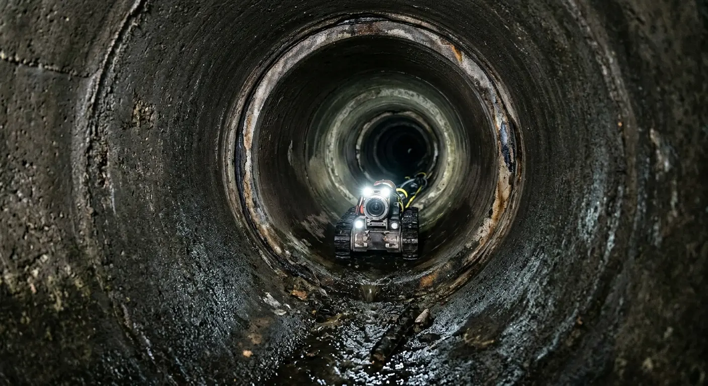 Robotic sewer camera inspecting pipe interior for Sewer Line Repair in Cadillac